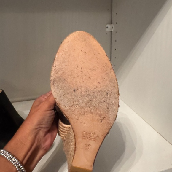 Gucci Black Leather Peep Toe Espadrille Wedge Sandals - Picture 6 of 6